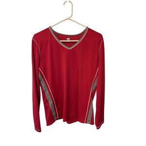 SJB Active Womens Size XL Long Sleeve Pull Over VNeck Long Sleeve Shirt Pink Gra